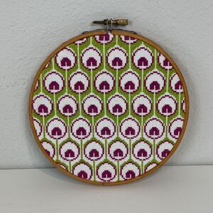 Handmade Cross-Stitch 6.5” Hoop: Green Pink Design New